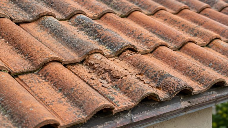 tuile qui s'effrite sur une toiture à Orgeval